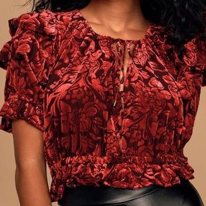 COPY - Free People Velveteen Dream Red Floral Velvet